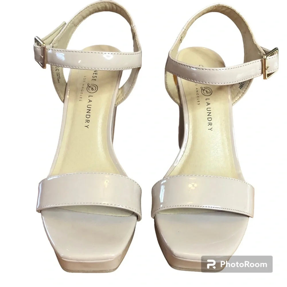 Chinese Laundry Alanah Nude Platform block heel Sandals ankle strap Size 8.5